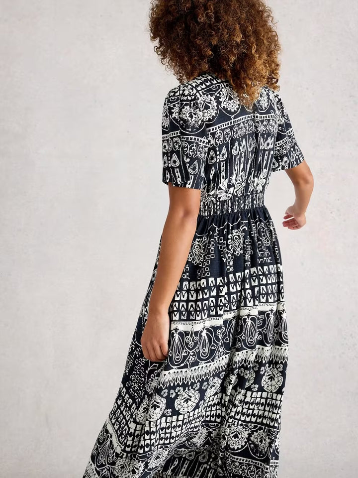 LUCY MIDI DRESS NAVY PRINT