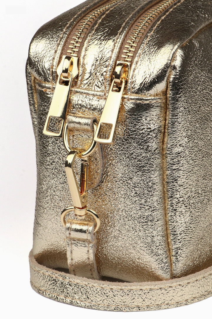 Naomi - Italian Leather Crossbody Bag - Gold, Metallic: One-size