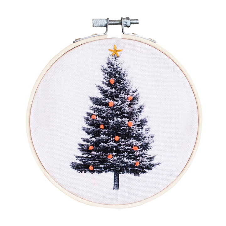 Christmas Tree Embroidery Hoop Kit: Pink