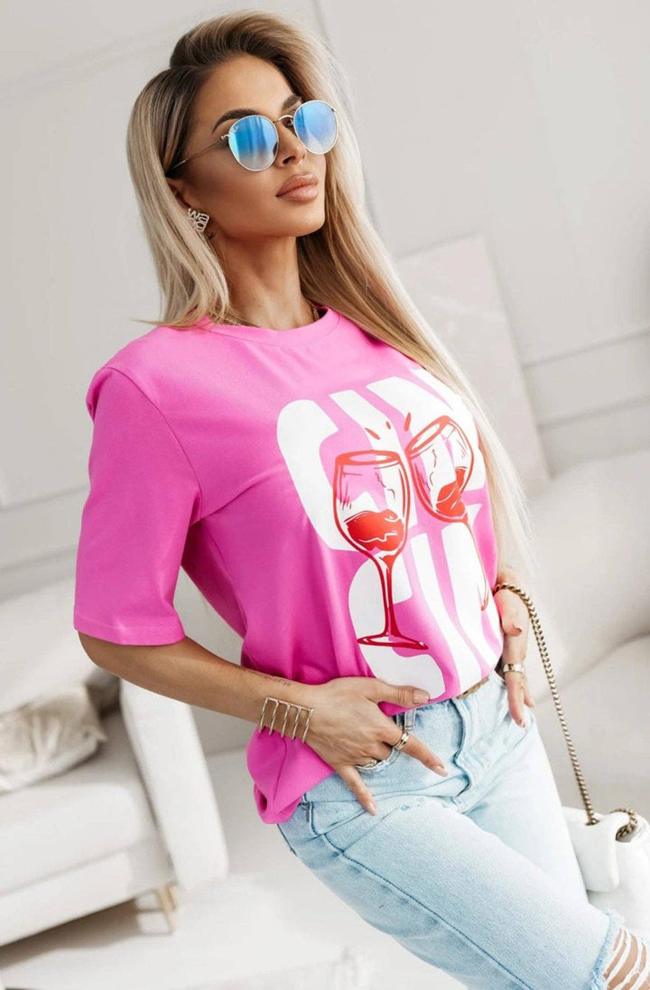 CIN CIN GRAPHIC PRINT T-SHIRT PINK(ONE SIZE UK 8/14)