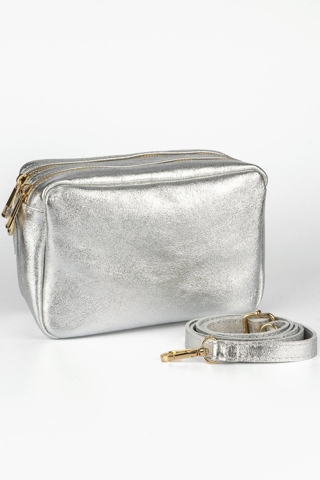 Naomi - Italian Leather Crossbody Bag - Silver, Metallic: One-size
