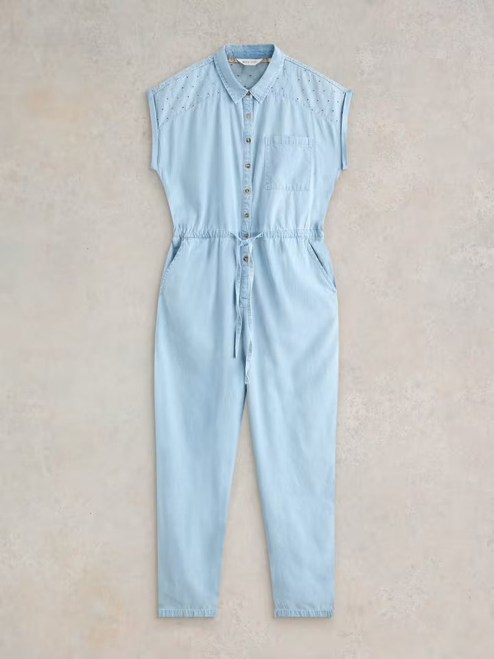 MID DENIM PIPER BRODERIE JUMPSUIT