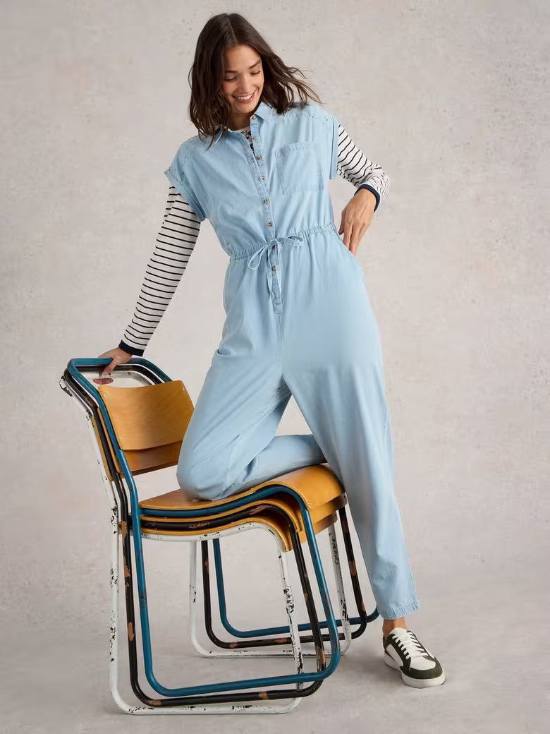 MID DENIM PIPER BRODERIE JUMPSUIT