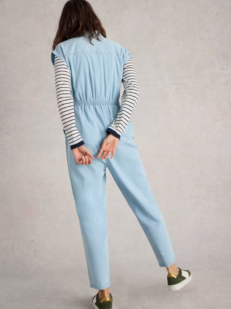 MID DENIM PIPER BRODERIE JUMPSUIT