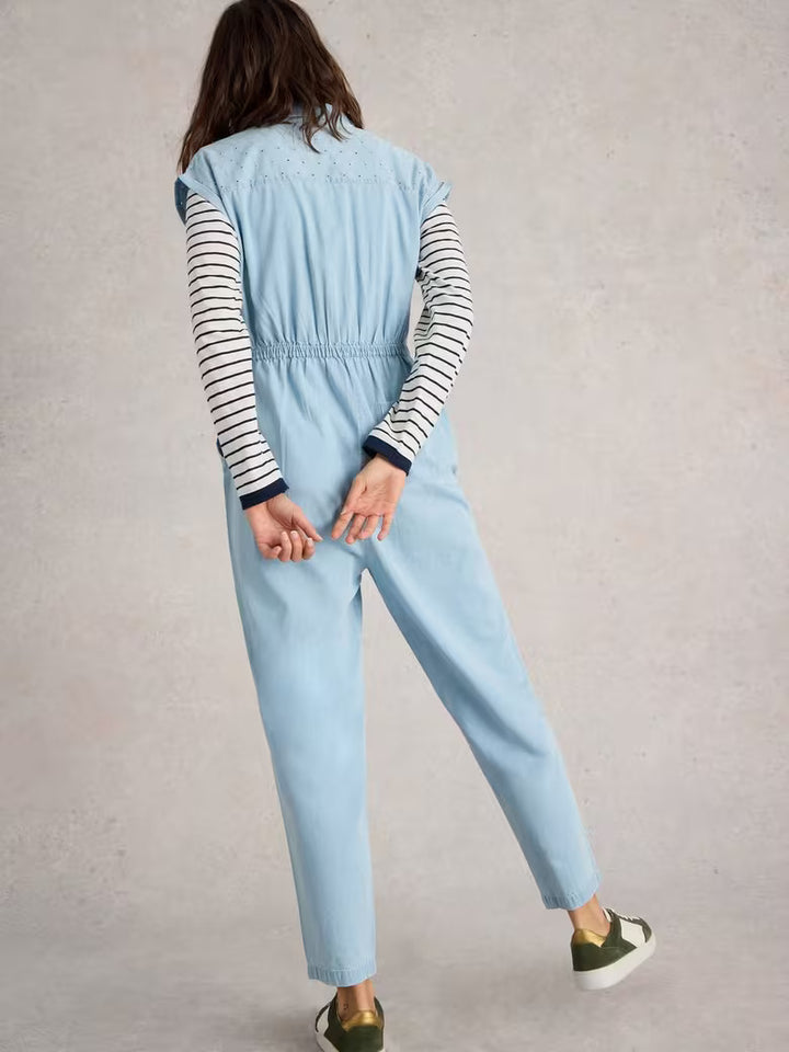 MID DENIM PIPER BRODERIE JUMPSUIT