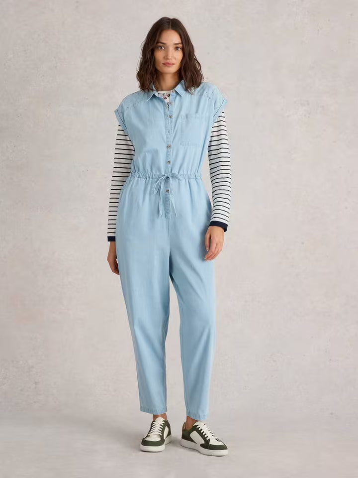 MID DENIM PIPER BRODERIE JUMPSUIT