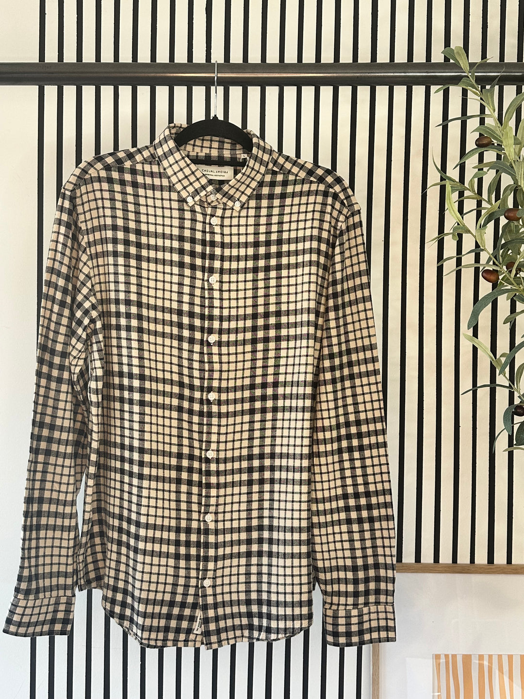 ANTON DARK NAVY CHECKED LINEN MIX SHIRT