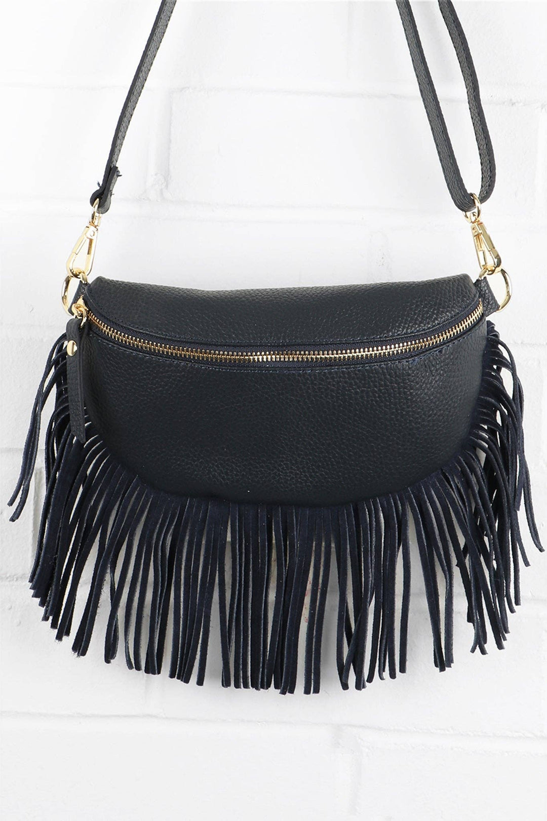 Diana - Italian Leather Half Moon Crossbody Bag - Navy: One-size