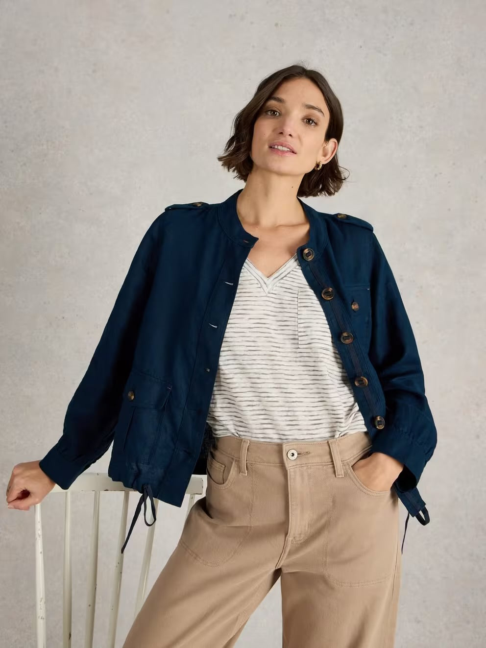DEMI UTILITY LINEN JACKET DARK NAVY