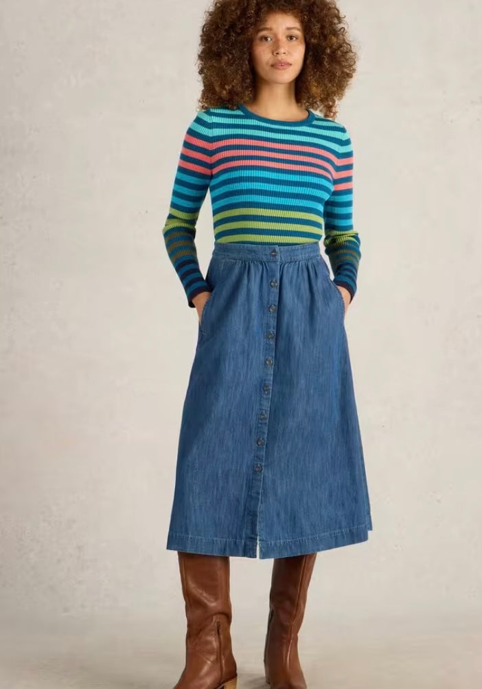 MID DENIM HEATHER MIDI SKIRT