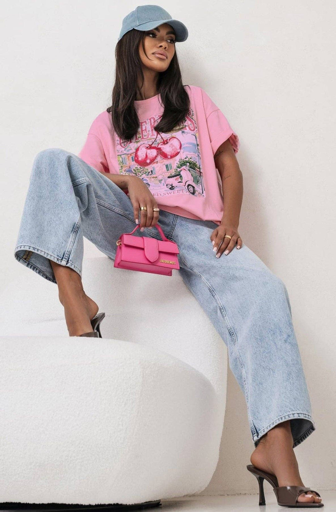 CHERRIES RED SWEET GRAPHIC PRINTED T-SHIRT PINK  (ONE SIZE UK 8/14)