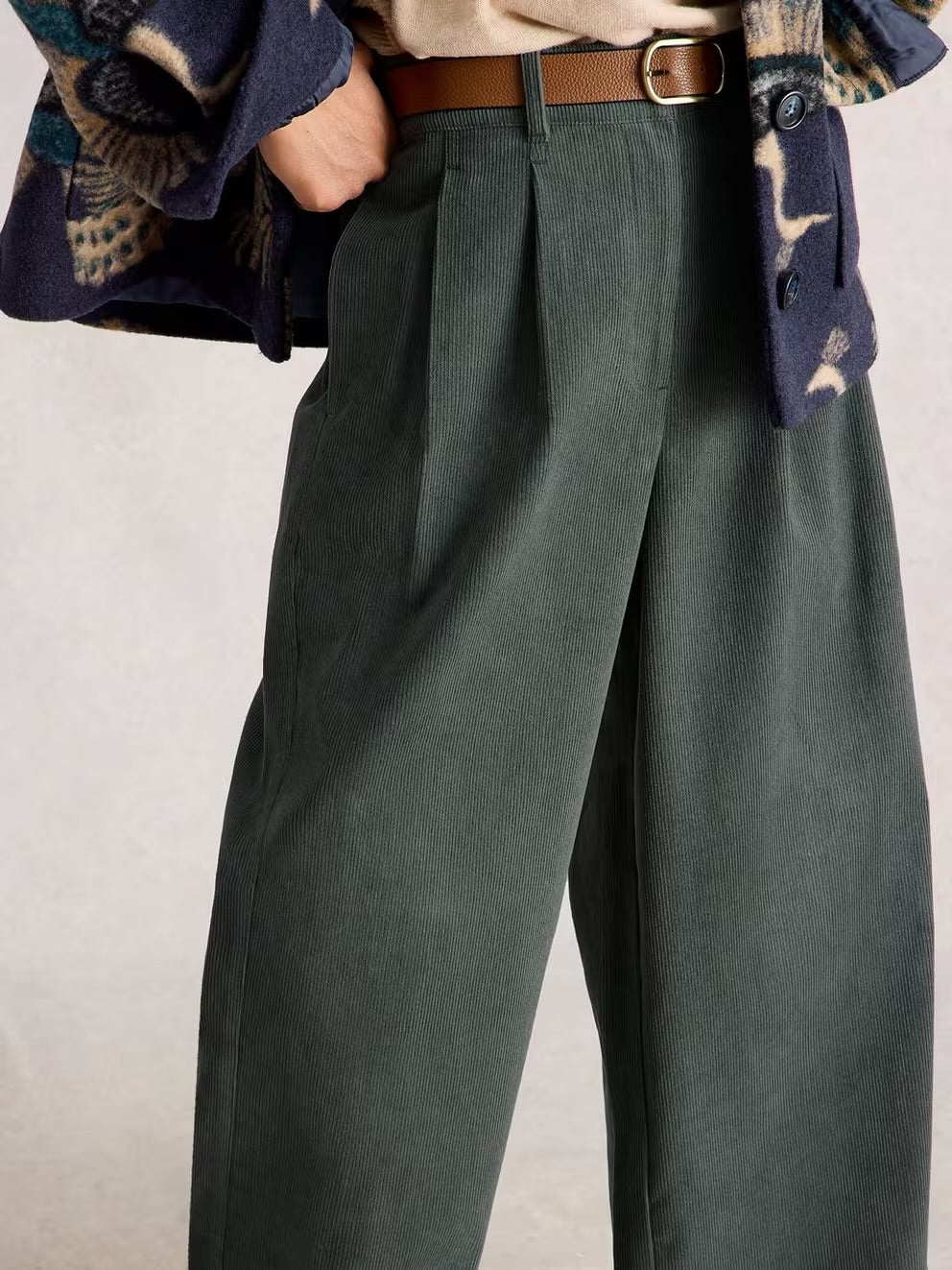 DARK GREEN SASHA CORD WIDE LEG TROUSER