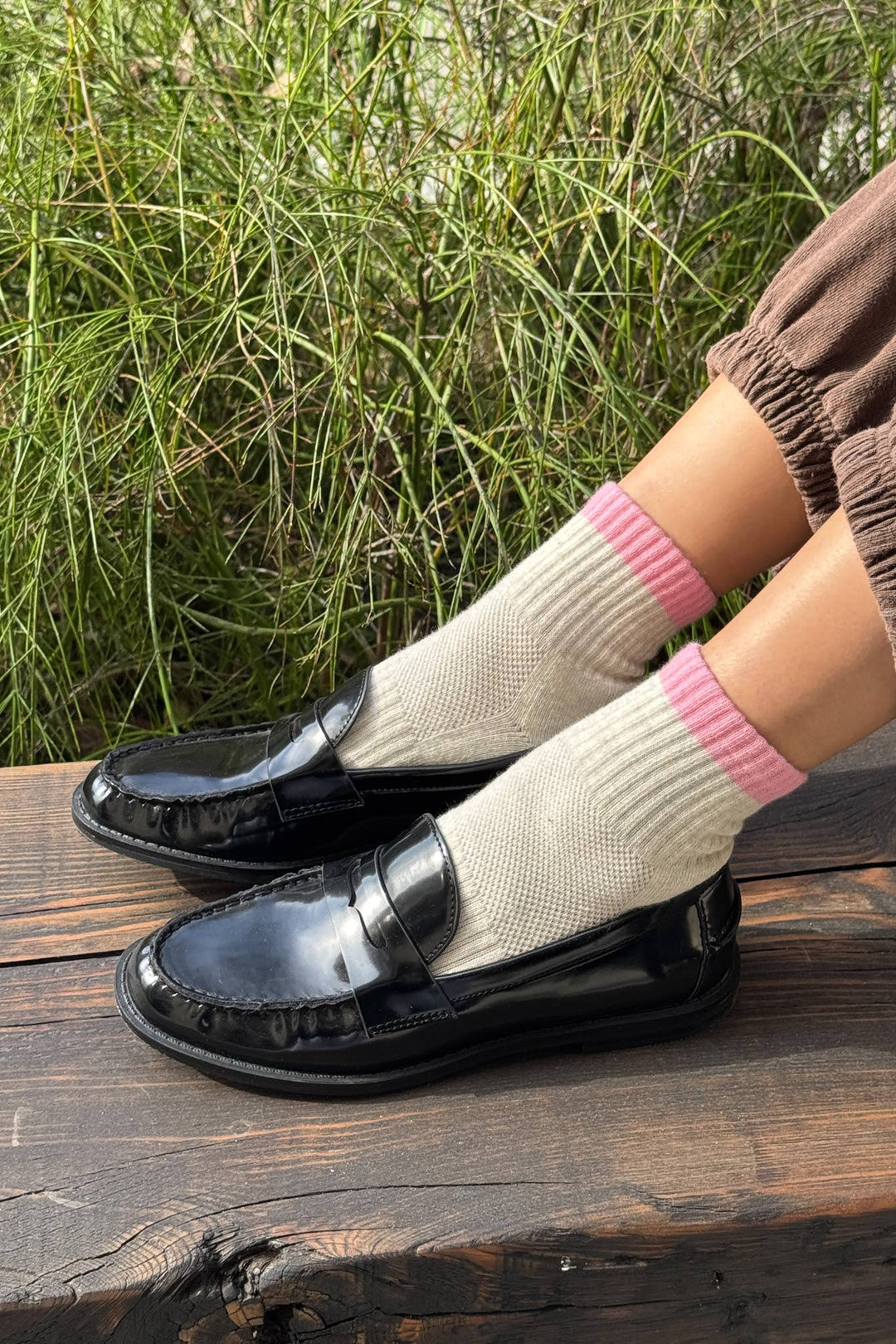 Color Block Girlfriend Socks : Rose Green