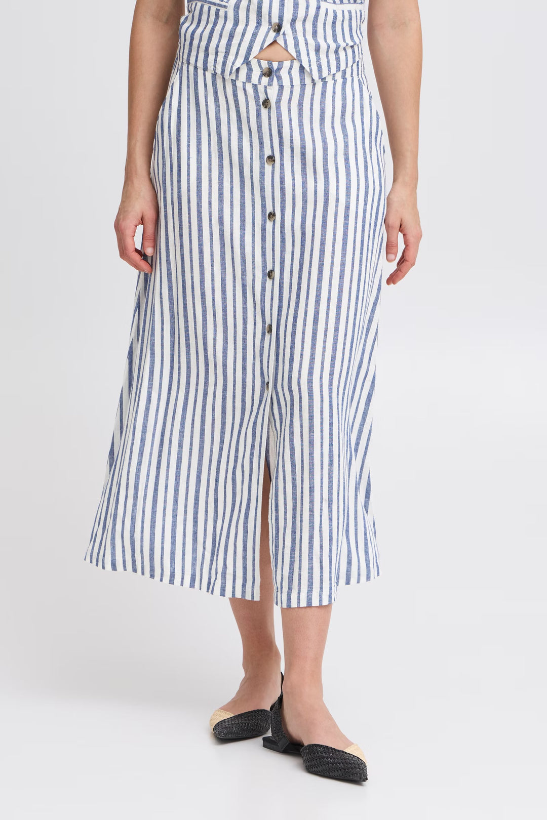 MARSHMALLOW STRIPE MIX FALAKKA BUTTON SKIRT