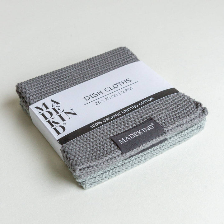Organic Cotton Knitted Dishcloth, Charcoal Grey - Set of 2