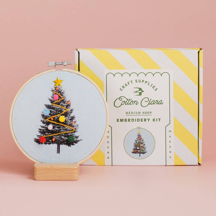 Christmas Tree Embroidery Hoop Kit: Pink