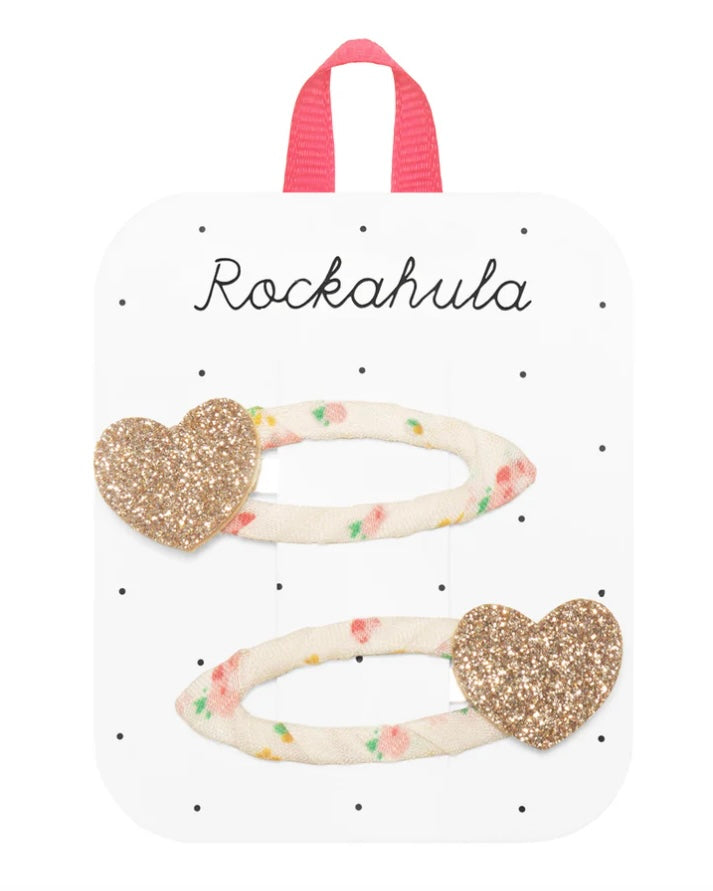 Tiny Blossom Glitter Heart Clips