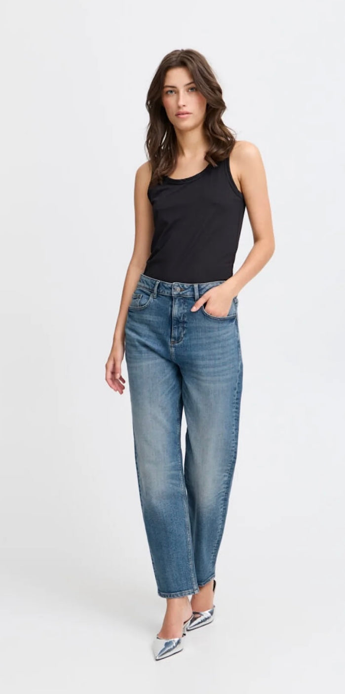LOETTA JEANS MID BLUE DENIM CROPPED