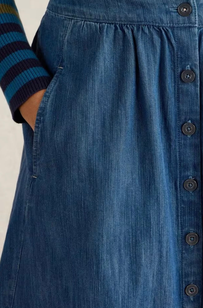 MID DENIM HEATHER MIDI SKIRT