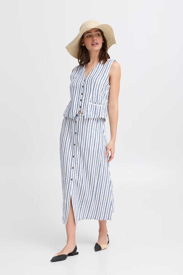 MARSHMALLOW STRIPE MIX FALAKKA BUTTON SKIRT