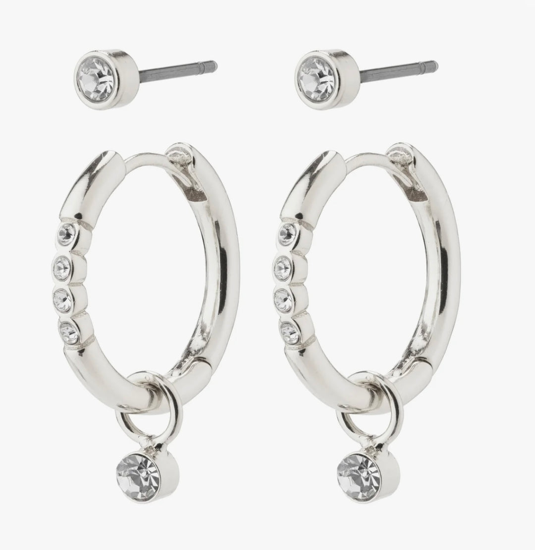 ELNA CRYSTAL EARRINGS 2-IN-1 SET SILVER PLATED