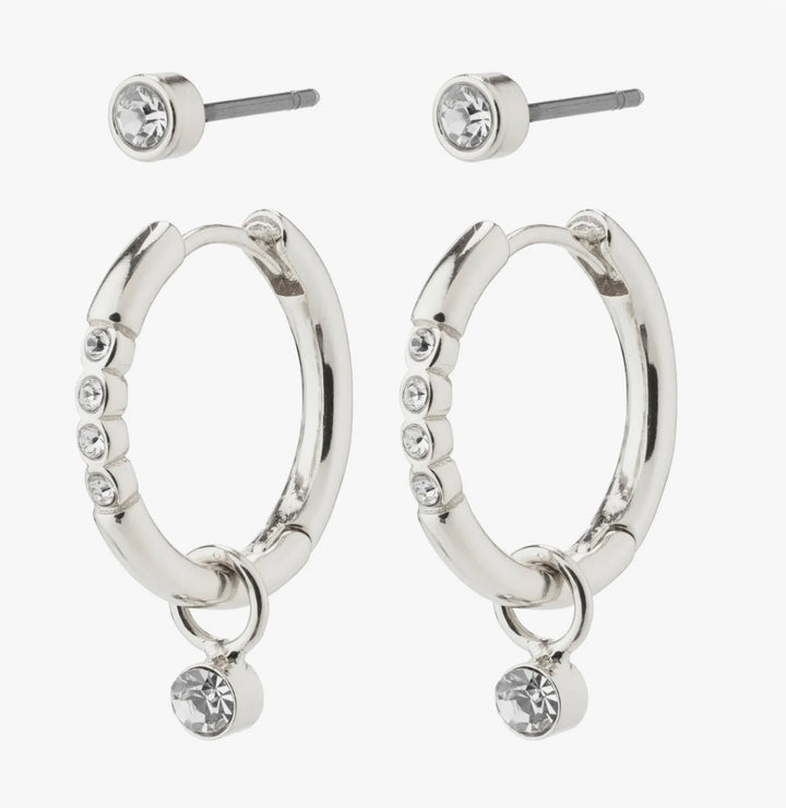 ELNA CRYSTAL EARRINGS 2-IN-1 SET SILVER PLATED