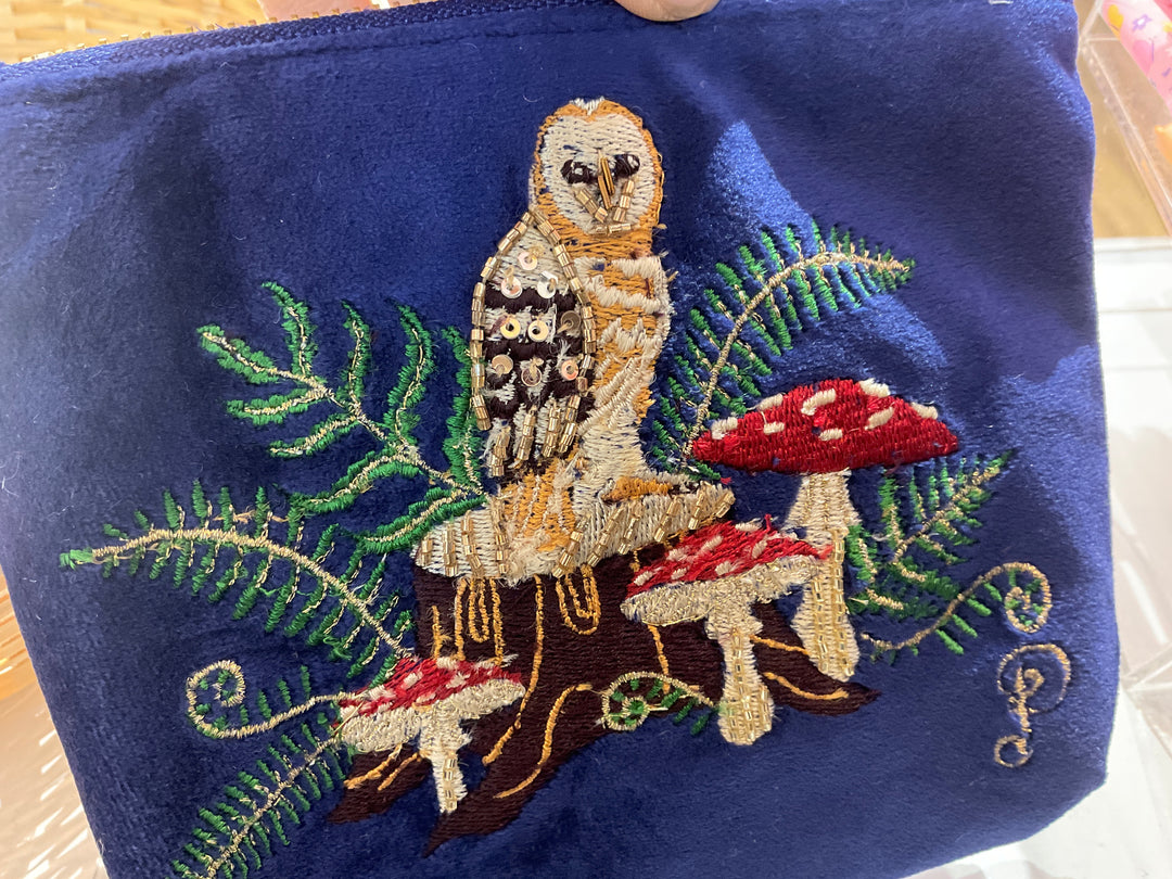 VELVET MINI POUCH OWL NAVY