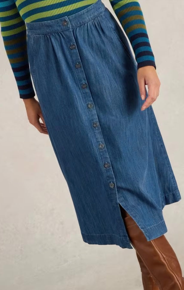 MID DENIM HEATHER MIDI SKIRT