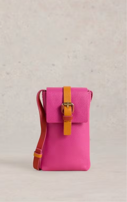 CLARA BUCKLE LEATHER PHONE BAG PINK MLT