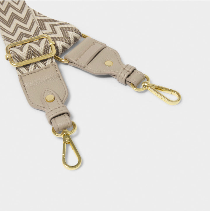 CHEVRON CANVAS BAG STRAP IN LIGHT TAUPE