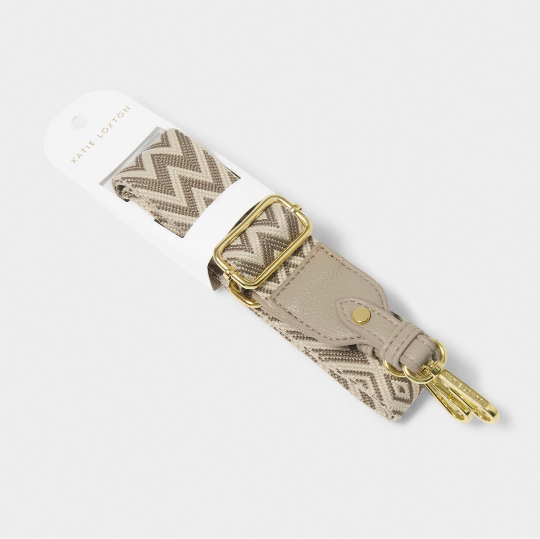 CHEVRON CANVAS BAG STRAP IN LIGHT TAUPE