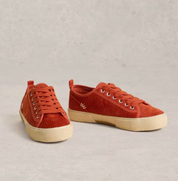 DARK ORANGE PIPPA CORD LACE UP TRAINER