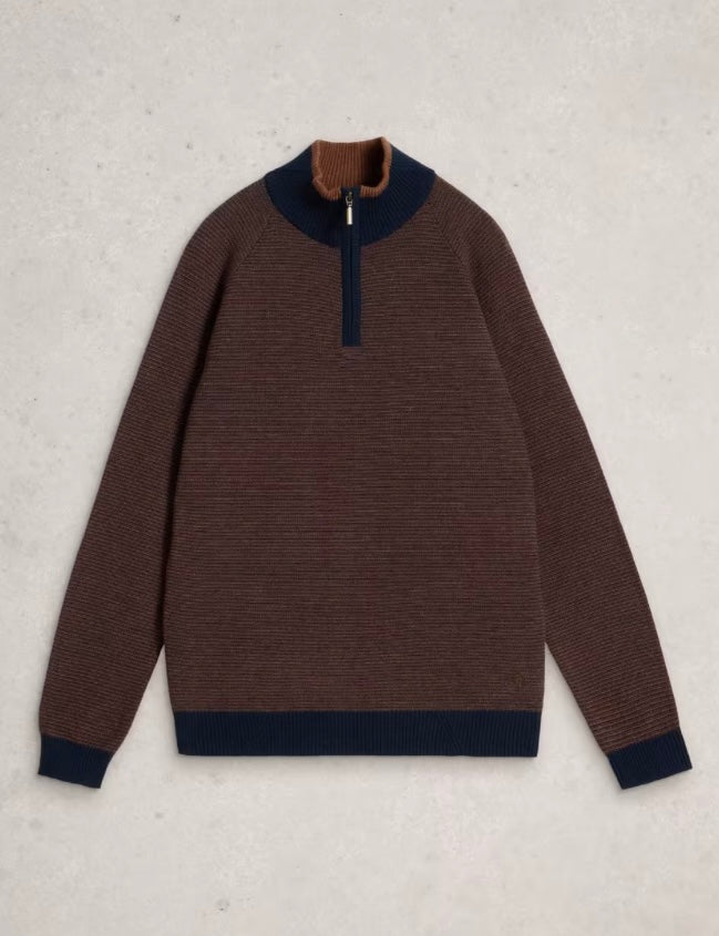 BROWN MULTI NEWPORT MERINO JACQUARD FUNNEL JUMPER