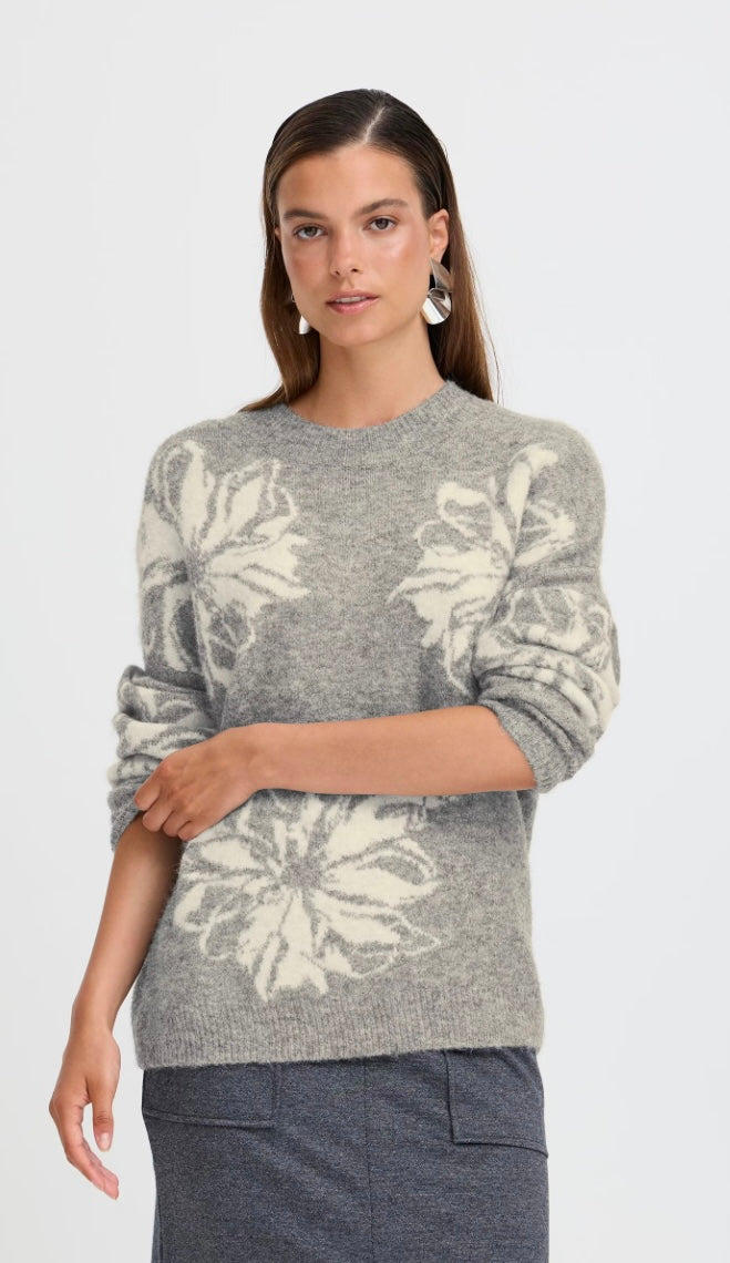MID GREY MELANGE MIX OMEA FLOWER JUMPER