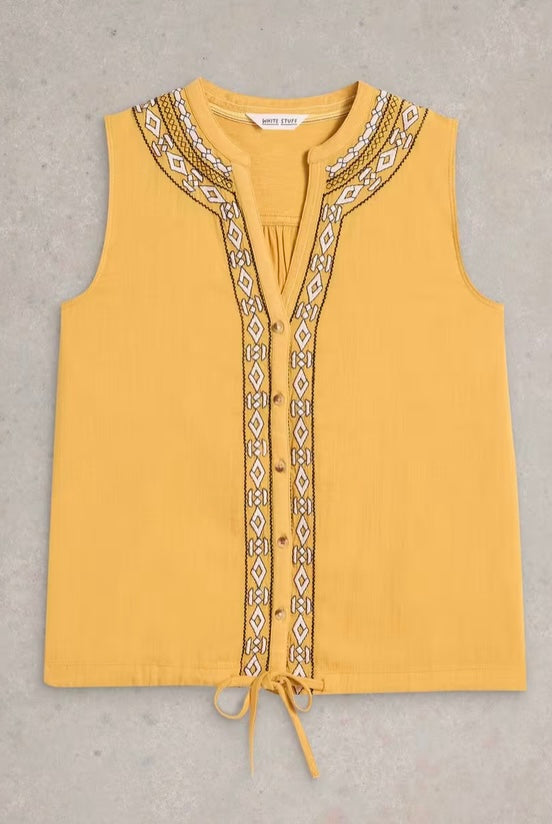 MID YELLOW TULIP MIX SLEEVELESS SHIRT