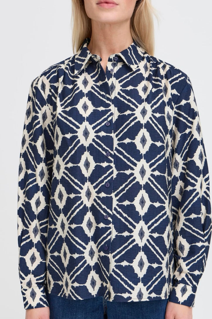 NAVY BLAZER IKAT IKAILA LOMG SLEEVES SHIRT