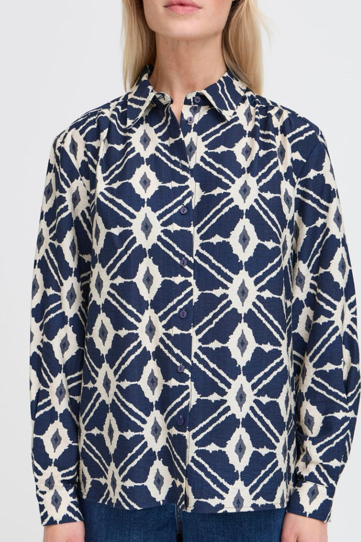 NAVY BLAZER IKAT IKAILA LOMG SLEEVES SHIRT