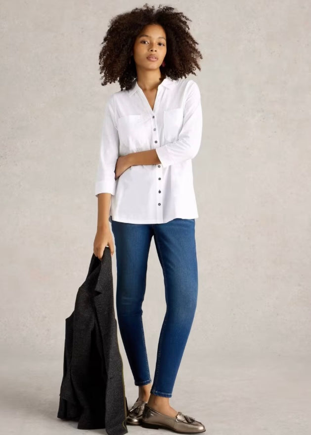 NATURAL WHITE MISSY LONGLINE MIX SHIRT