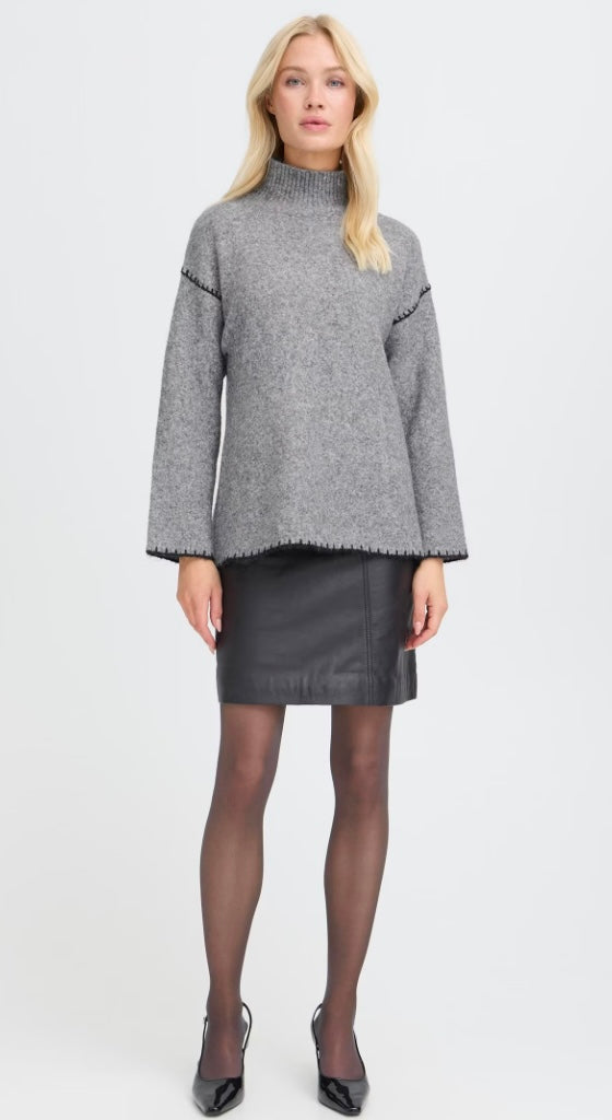 MID GREY MELANGE OMEA ROLLNECK JUMPER