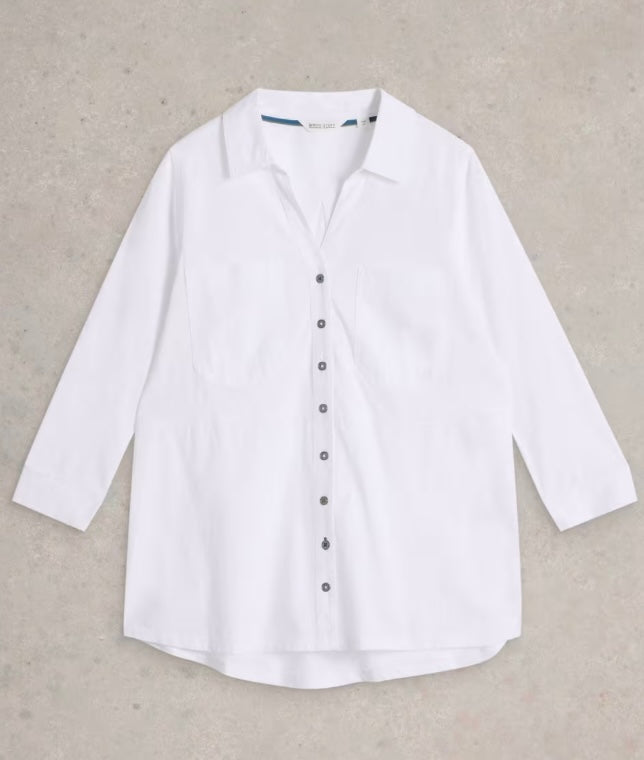 NATURAL WHITE MISSY LONGLINE MIX SHIRT