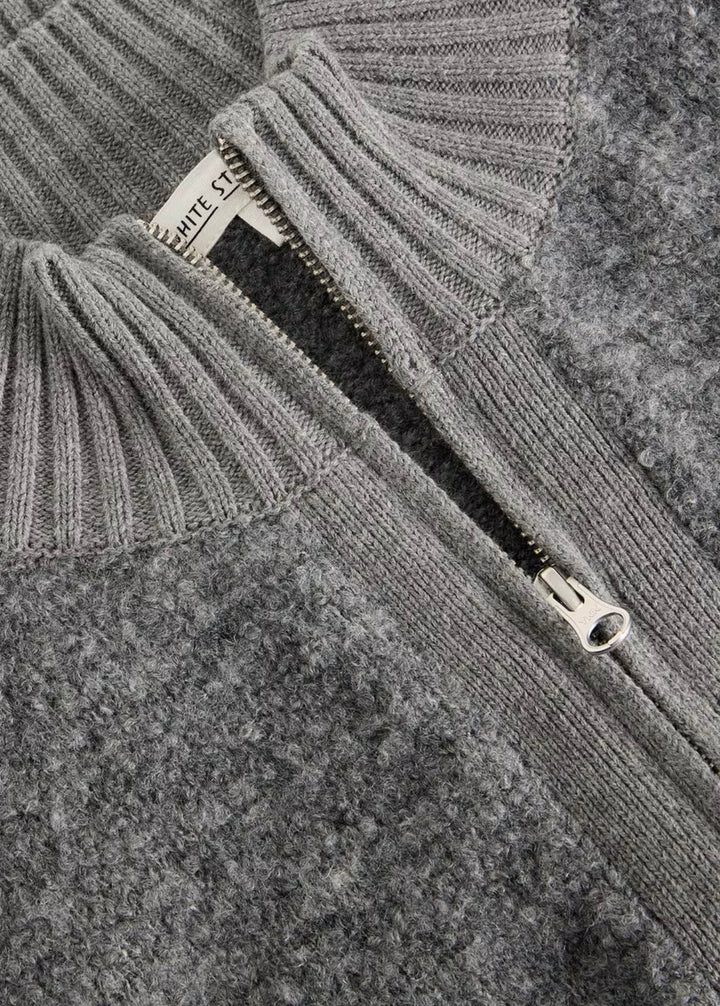 MID GREY BOBBY BOUCLE ZIP CARDIGAN