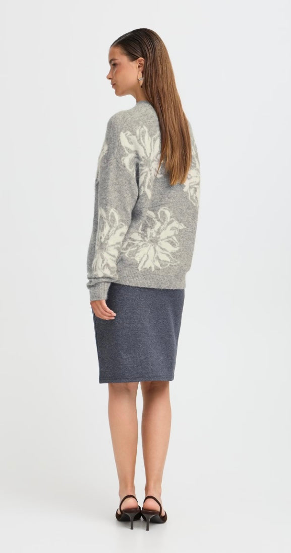 MID GREY MELANGE MIX OMEA FLOWER JUMPER