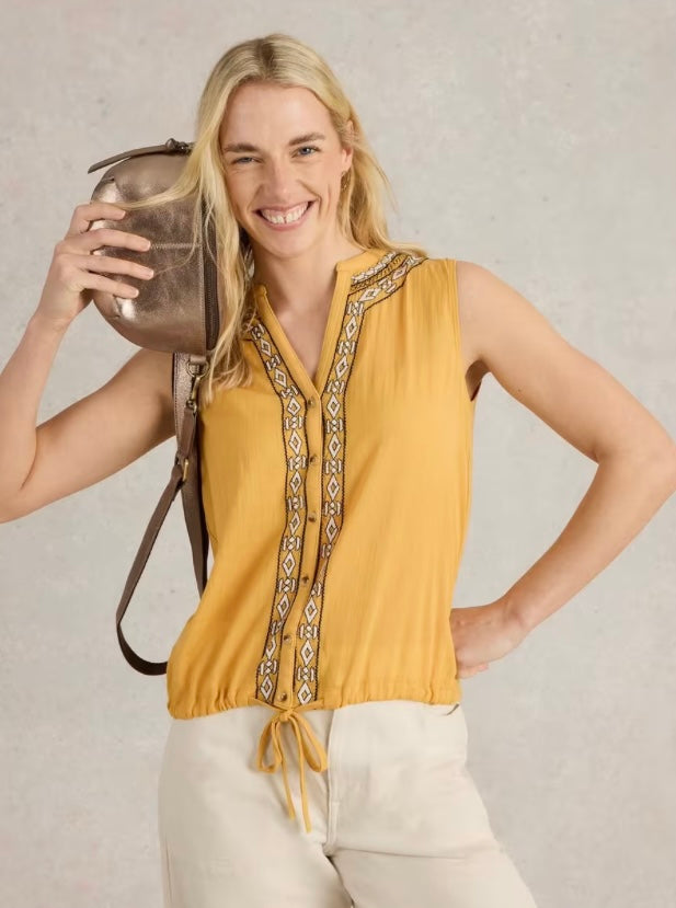 MID YELLOW TULIP MIX SLEEVELESS SHIRT