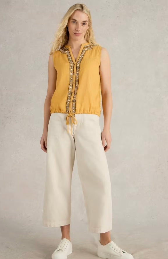 MID YELLOW TULIP MIX SLEEVELESS SHIRT