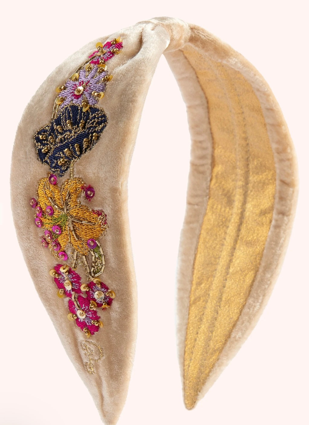 CREAM POSY EMBROIDERED VELVET HEADBAND