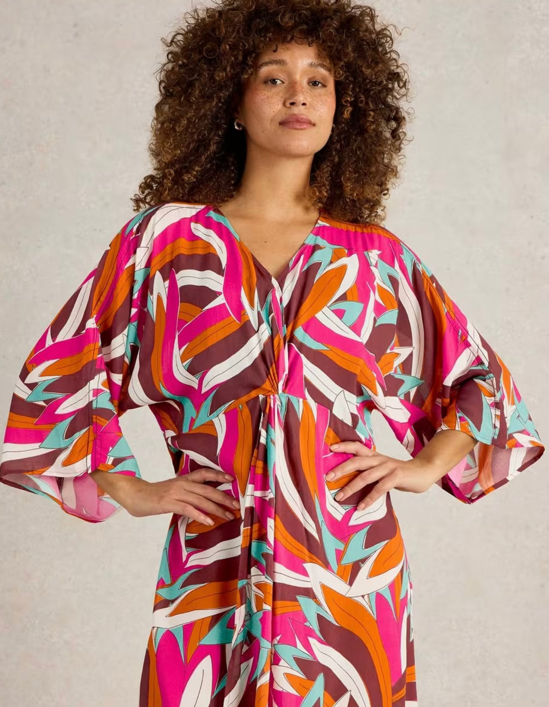 PINK PRINT CLEO KIMONO DRESS