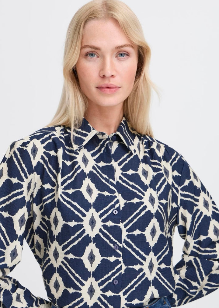 NAVY BLAZER IKAT IKAILA LOMG SLEEVES SHIRT