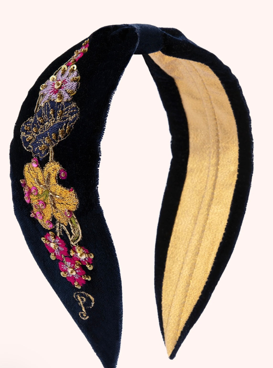 MIDNIGHT POSY EMBROIDERED VELVET HEADBAND