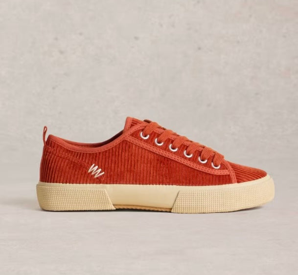 DARK ORANGE PIPPA CORD LACE UP TRAINER
