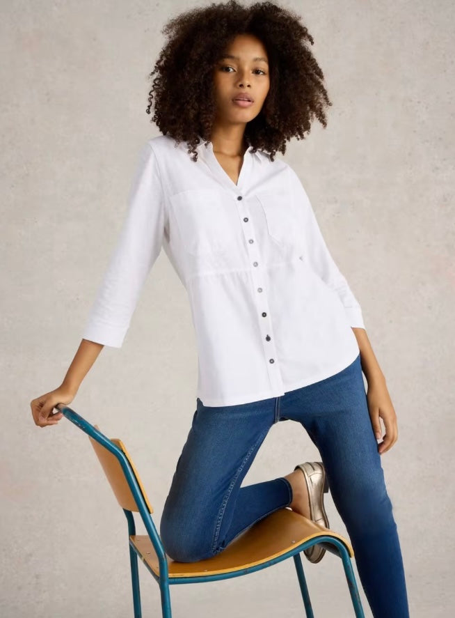 NATURAL WHITE MISSY LONGLINE MIX SHIRT